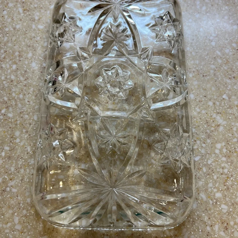 Anchor Hocking Early American precut Star of David Clear Glass Dish Rectangular